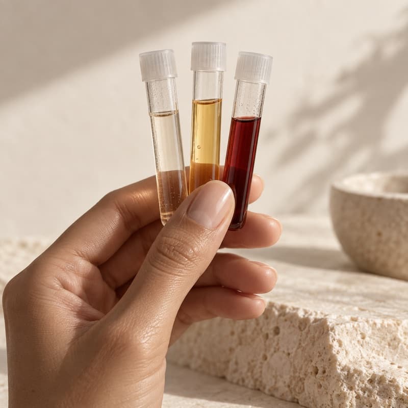 A hand holding three blood collection tubes